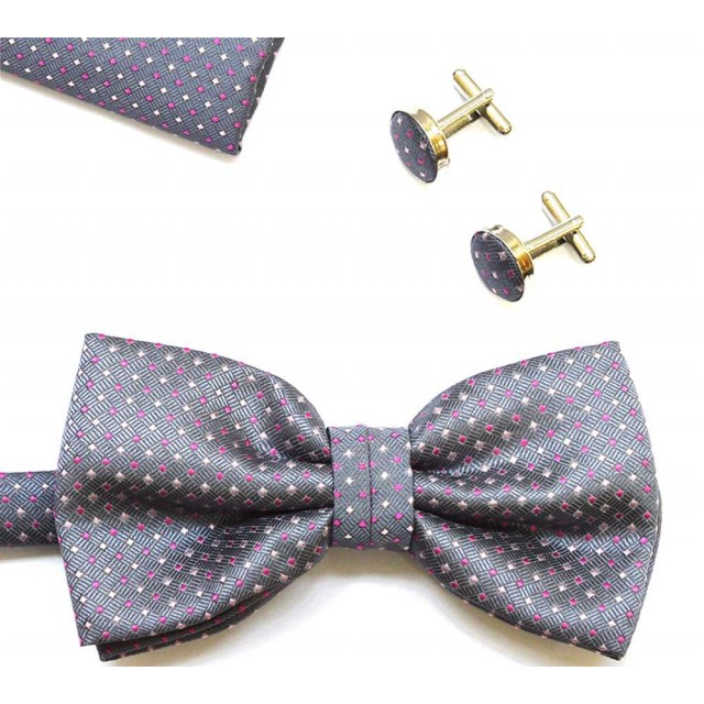 Set papion, batista si butoni lila cu romburi roz 1567